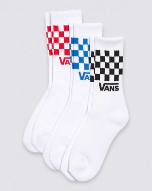 Vans Boys Check Crew 3 Pack Kids' Socks White | XK1-5651