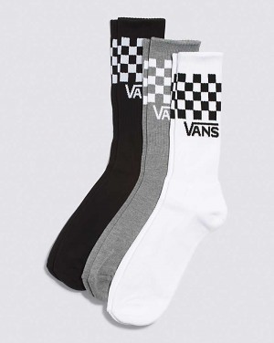 Vans Checkerboard Crew 3-Pack Men Socks White / Grey / Black | BQ1-7279