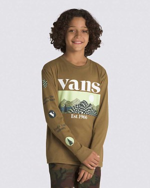 Vans Checkerboard Long Sleeve Kids' T Shirts Olive | KJ1-9189