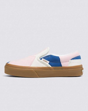 Vans Classic Slip-On Corduroy Patchwork Shoe Kids' Slip On Shoes Pink / Blue | SW1-7422