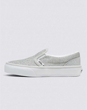 Vans Classic Slip-On Glitter Shoe Kids' Slip On Shoes Silver / White | XB1-1730