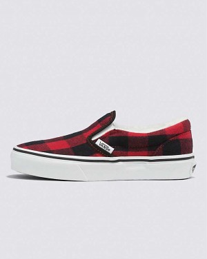 Vans Classic Slip-On Sherpa Shoe Kids' Slip On Shoes Red / Black | TQ1-3344