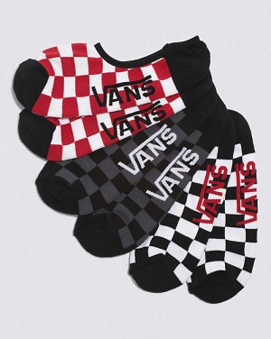 Vans Classic Super 9.5-13 3 Pack Checkerboard No Show Men Socks Red / White | YX1-3051