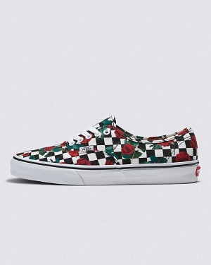 Vans Customs Checkerboard Roses Authentic Women Sneakers White / Black / Red | KP1-5231