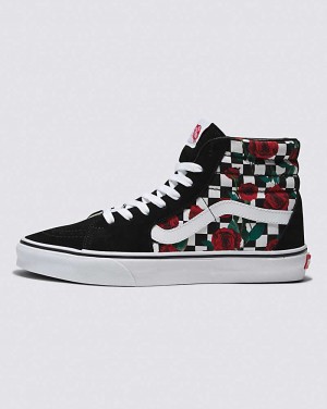 Vans Customs Checkerboard Roses SK8-Hi Women High Top Sneakers White / Black / Red | XS1-3516