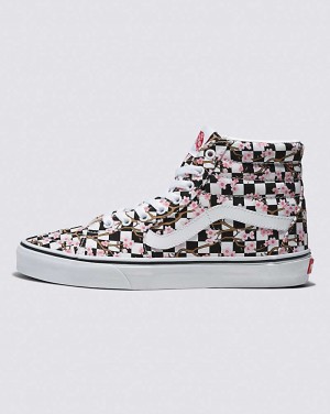 Vans Customs Cherry Blossom Checkerboard SK8-Hi Men High Top Sneakers White / Black / Pink | EI1-7621