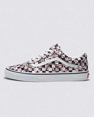 Vans Customs Cherry Blossom Checkerboard Old Skool Men Sneakers White / Black / Pink | AD1-4586