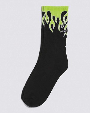 Vans Flaming Crew Kids' Socks Black / Lime Green | EX1-1316