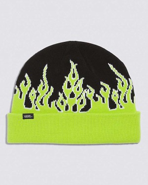 Vans Flaming Kids' Beanie Black / Lime Green | OJ1-8670