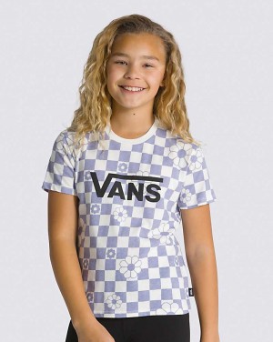 Vans Floral Check Crew Kids' T Shirts Purple | ZR1-8410