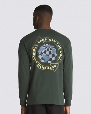 Vans Globe Circle Long Sleeve Men T Shirts Deep Green | UY1-2279