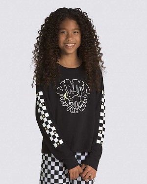 Vans Here Kitty Long Sleeve Kids' T Shirts Black | HE1-9627