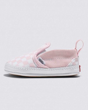 Vans Infant Slip-On V Crib Checkerboard Shoes Kids' Slip On Shoes White | OP1-5705