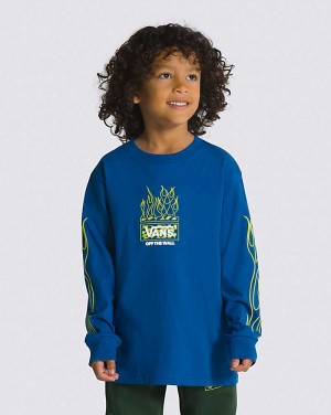 Vans Little Kids Neon Flames Long Sleeve Kids' T Shirts Blue | WE1-6547