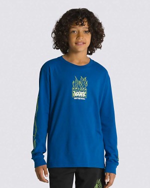 Vans Neon Flames Long Sleeve Kids' T Shirts Blue | RC1-0307