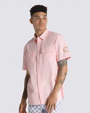 Vans Oval Logo Work Wear Buttondown Men Shirts Rose | KQ1-5293