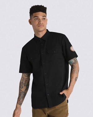 Vans Oval Logo Work Wear Buttondown Men Shirts Black | FN1-8447