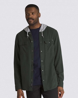 Vans Parkway Hooded Long Sleeve Flannel Men Shirts Deep Green | PG1-3428