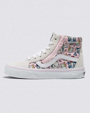 Vans Sk8-Hi Reissue Side Zip Shoe Kids' High Top Sneakers Grey / Pink | RC1-7243