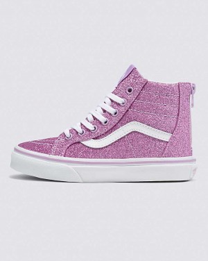 Vans Sk8-Hi Zip Glitter Shoe Kids' High Top Sneakers Purple | IR1-8733