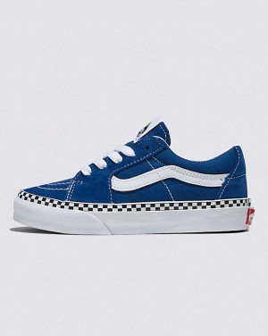 Vans Sk8-Low Checkerboard Foxing Shoe Kids' High Top Sneakers Blue / White | FD1-0738