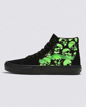 Vans Skate SK8-Hi Glow Skulls Men Skate Shoes Black / Green / Black | JR1-8626