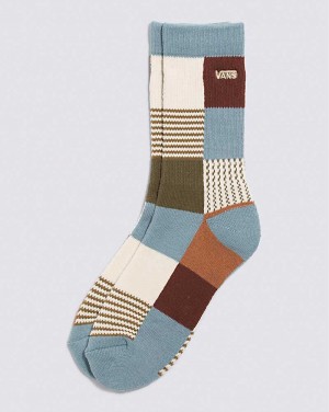 Vans Tile Checker Crew Women Socks Grey Blue | PW1-4544