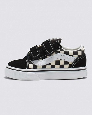 Vans Toddler Old Skool V Primary Check Shoe Kids' Sneakers Black / White | WJ1-9057