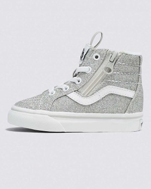 Vans Toddler Sk8-Hi Reissue Side Zip Glitter Shoe Kids' High Top Sneakers Silver / White | DW1-2119