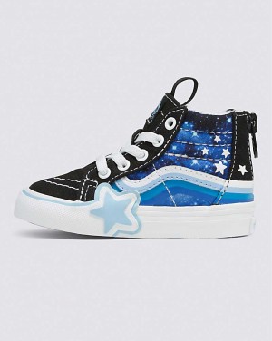 Vans Toddler Sk8-Hi Zip Glow Rainbow Star Shoe Kids' High Top Sneakers Black / Blue | CV1-8395