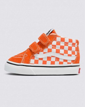 Vans Toddler Sk8-Mid Reissue V Checkerboard Shoe Kids' Sneakers Red Orange | BR1-4965