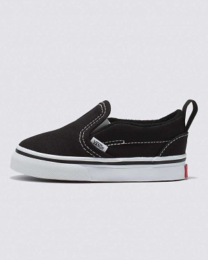 Vans Toddler Slip-On V Canvas Shoes Kids' Slip On Shoes Black / White | TM1-8222