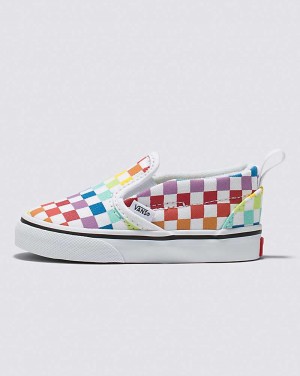 Vans Toddler Slip-On V Checkerboard Shoe Kids' Slip On Shoes Multicolor / White | GU1-6004