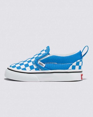 Vans Toddler Slip-On V Checkerboard Shoe Kids' Slip On Shoes Blue | JL1-4527