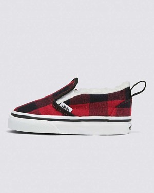 Vans Toddler Slip-On V Sherpa Shoe Kids' Slip On Shoes Red / Black | FM1-7533