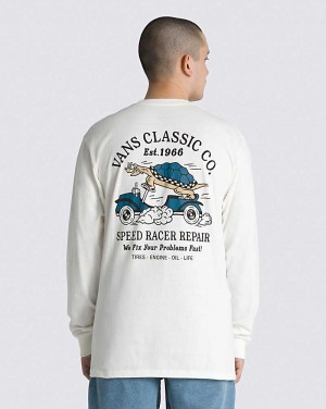 Vans Turtle Racer Repair Long Sleeve Men T Shirts White | OD1-9651