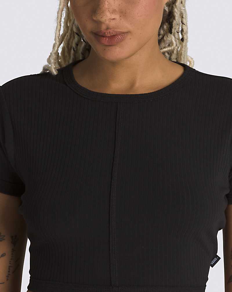 Vans Birch Ribbed Fitted Crop Women Tops Black | YG1-3775