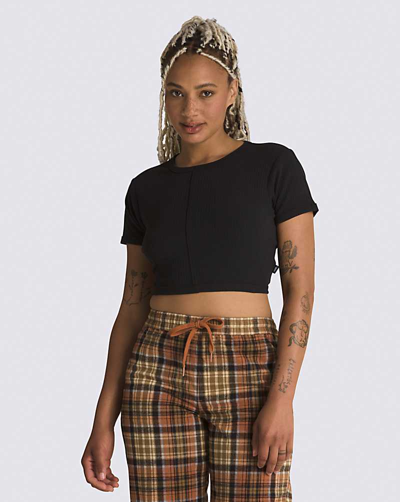 Vans Birch Ribbed Fitted Crop Women Tops Black | YG1-3775