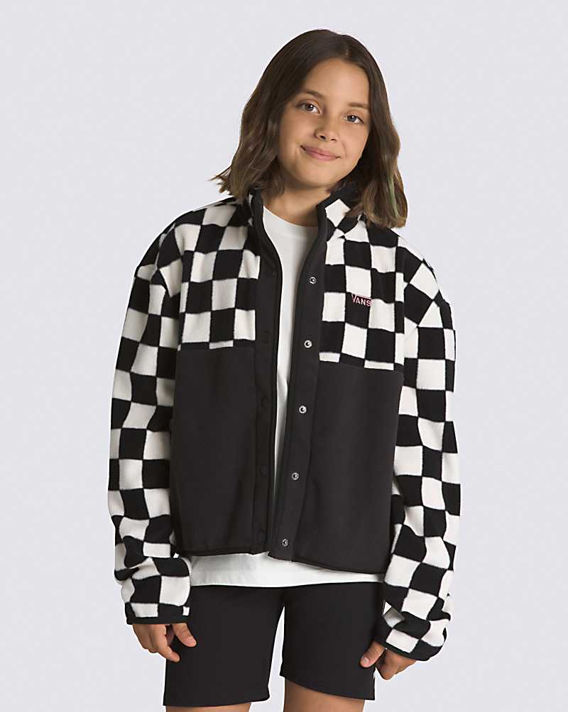 Vans Block it Mock Full Snap Polar Fleece Jacket Kids\' Jackets Black / White | OZ1-1340