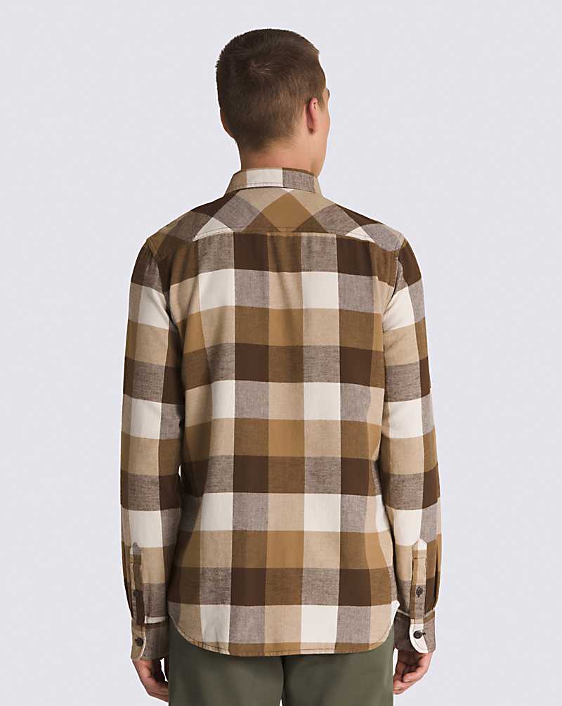 Vans Box Flannel Long Sleeve Buttondown Men Shirts Brown / Grey Brown | CY1-4530