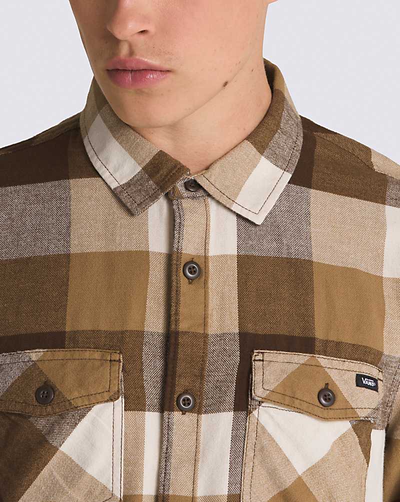 Vans Box Flannel Long Sleeve Buttondown Men Shirts Brown / Grey Brown | CY1-4530