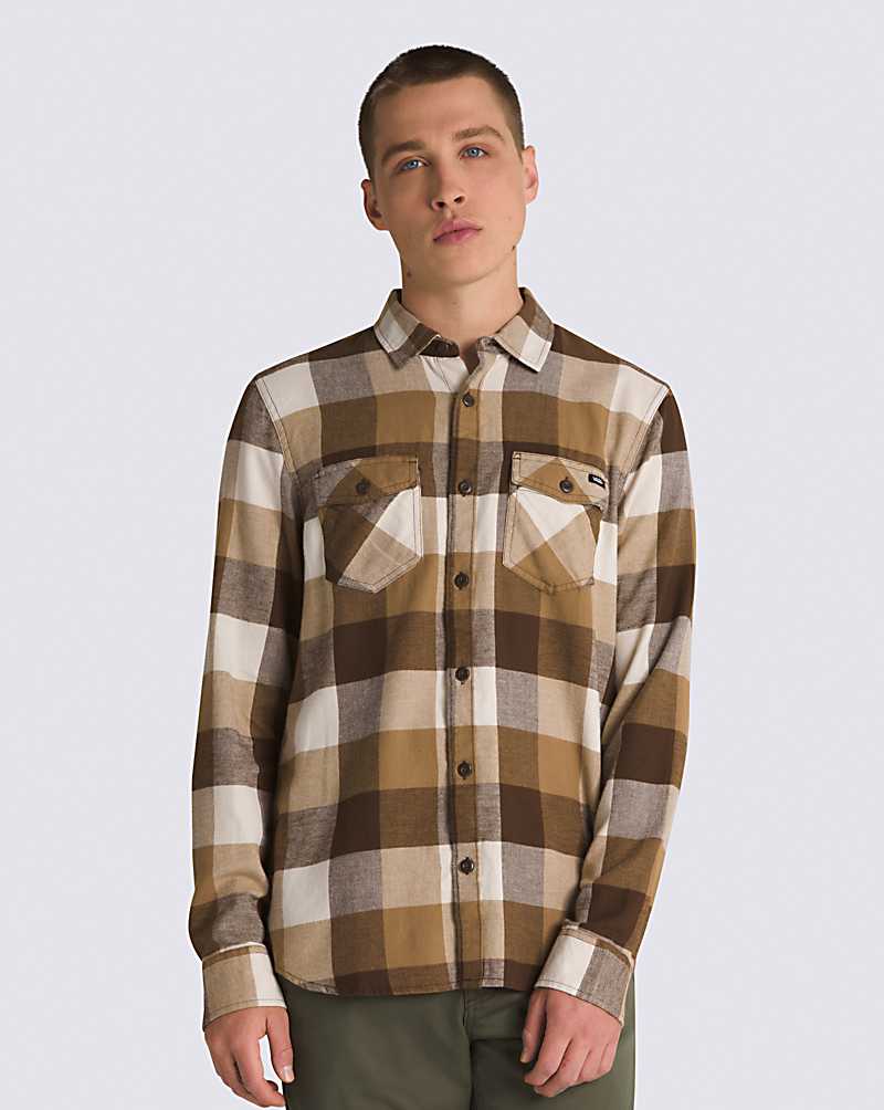 Vans Box Flannel Long Sleeve Buttondown Men Shirts Brown / Grey Brown | CY1-4530