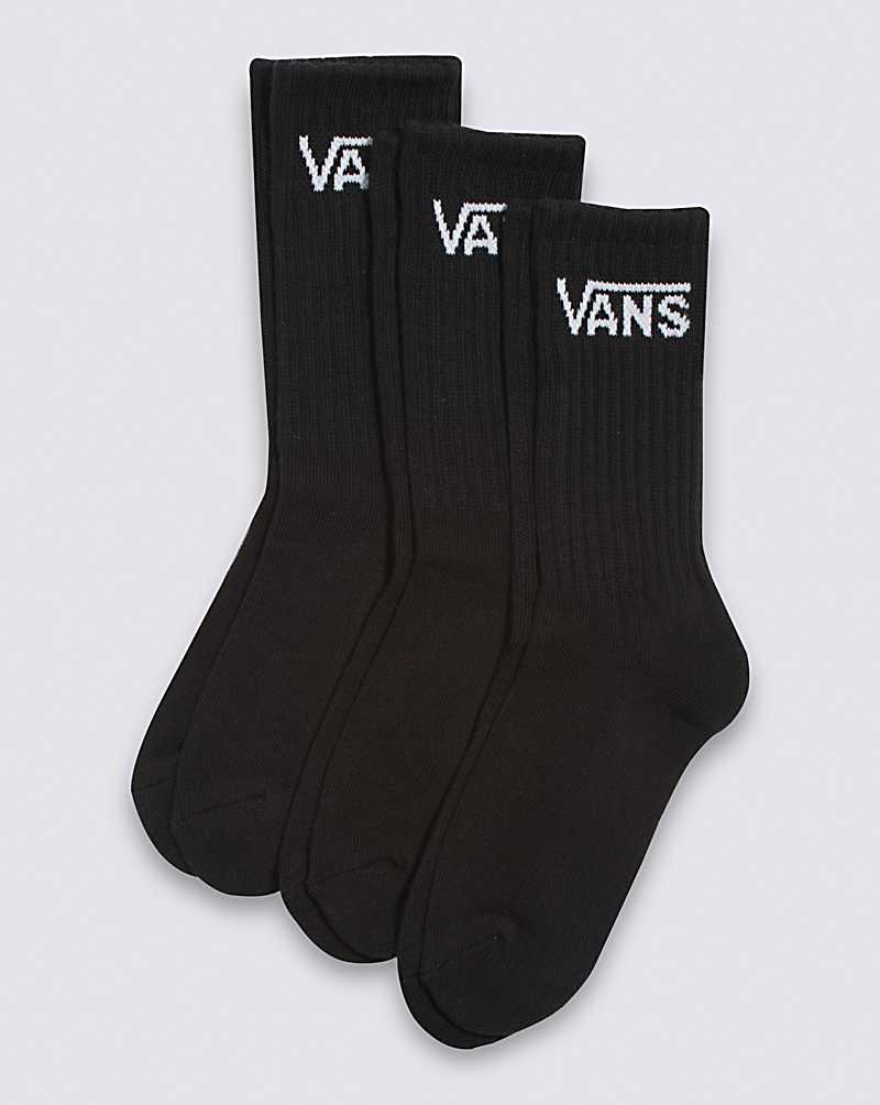 Vans Boys Classic Crew Youth 10-13.5 3 Pack Crew Kids\' Socks Black | WP1-7996