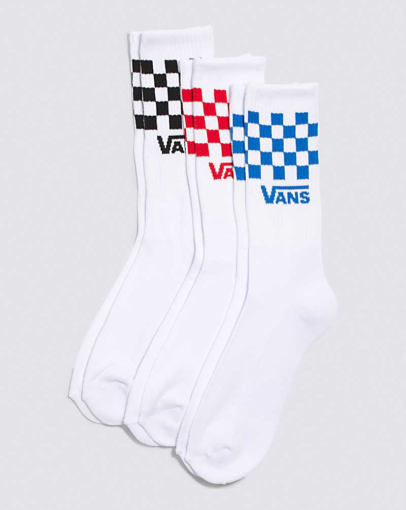 Vans Check Crew 3-Pack Men Socks White / Grey / Black | UJ1-9675