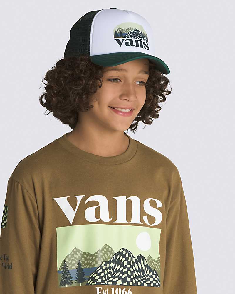 Vans Check Mountain Trucker Kids' Hats Deep Green | UN1-5832