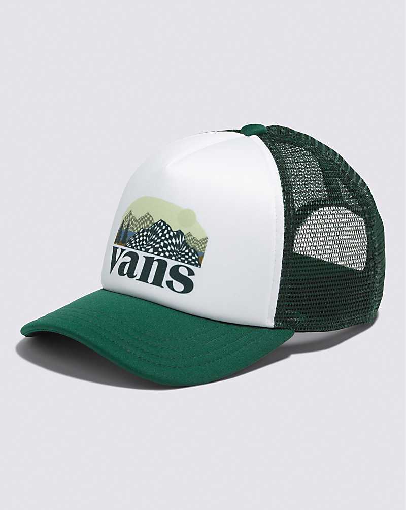 Vans Check Mountain Trucker Kids\' Hats Deep Green | UN1-5832