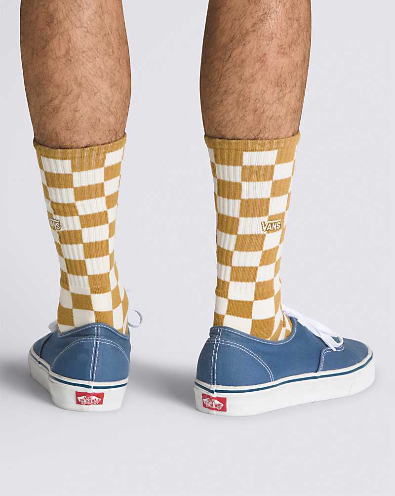 Vans Checkerboard Crew Men Socks Yellow | BU1-1491