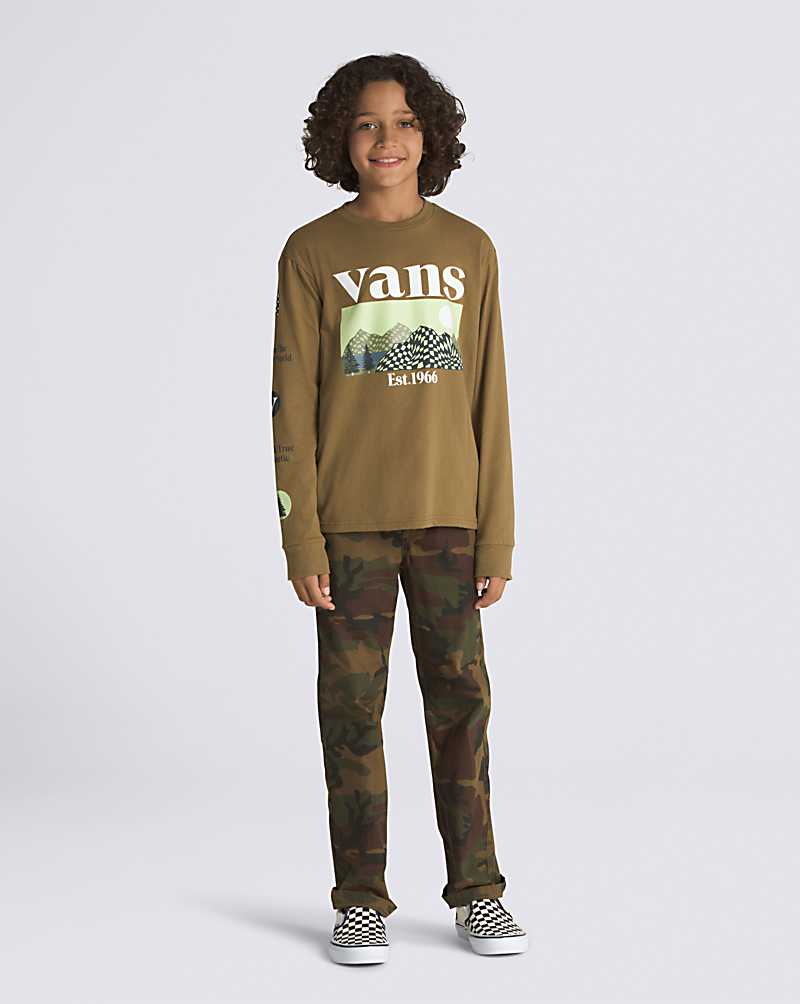 Vans Checkerboard Long Sleeve Kids' T Shirts Olive | KJ1-9189