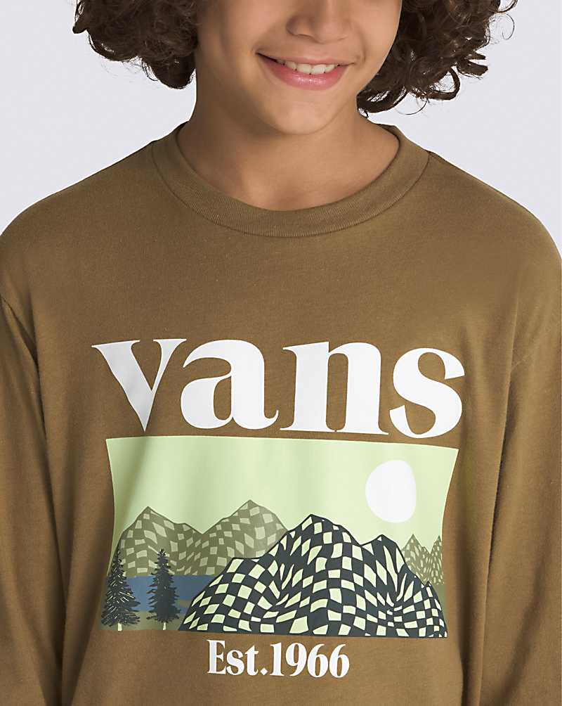 Vans Checkerboard Long Sleeve Kids' T Shirts Olive | KJ1-9189