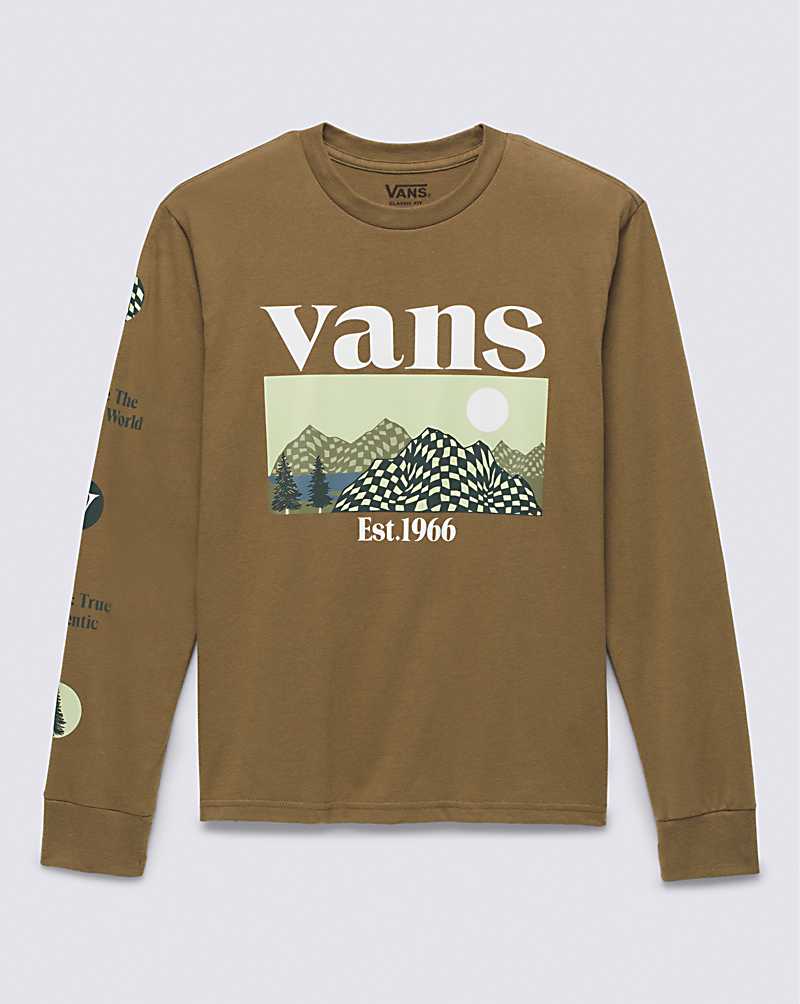 Vans Checkerboard Long Sleeve Kids' T Shirts Olive | KJ1-9189